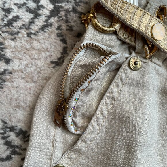 Vintage Womens Wide Leg Pants Beige Size 42 Triple=A Gold Belt Boho Lagenlook - Picture 7 of 16